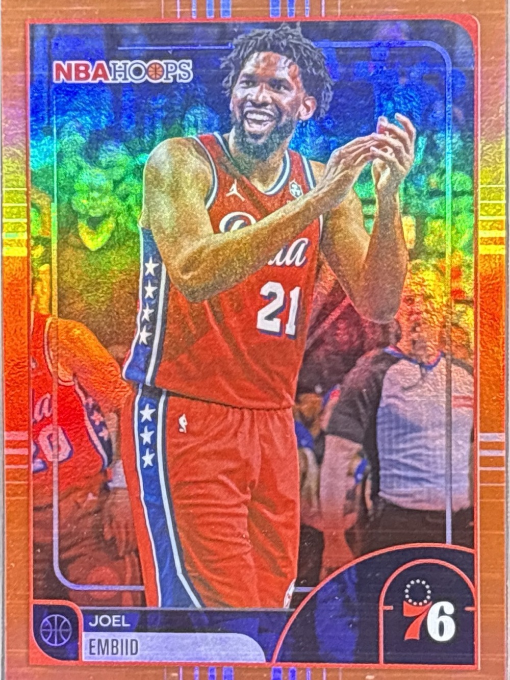 Topps NBA Hoops Joel Embiid Orange Holo Prizm Basketball Card